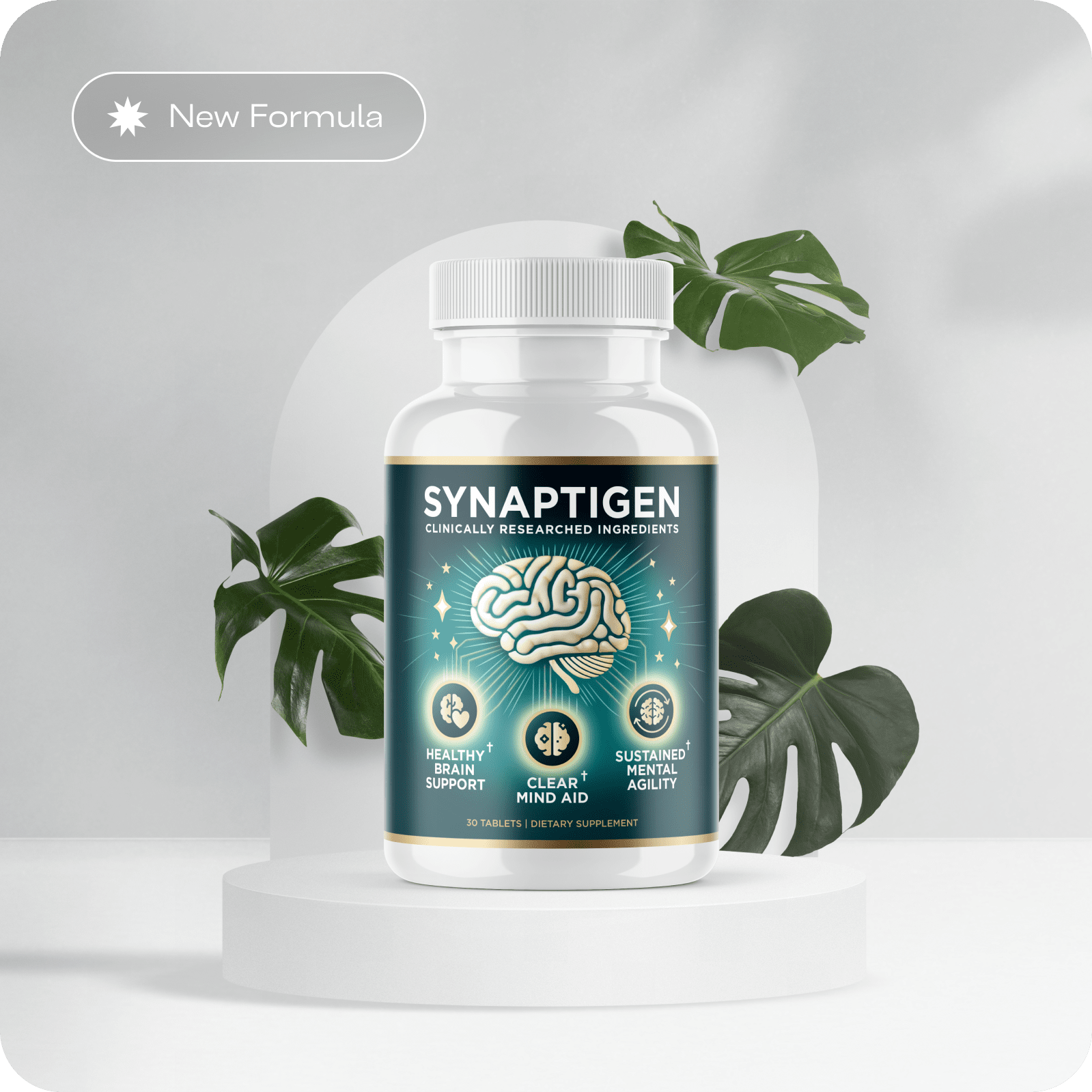 Synaptigen Brain Support Supplement Bottle - Natural Daily Formula
